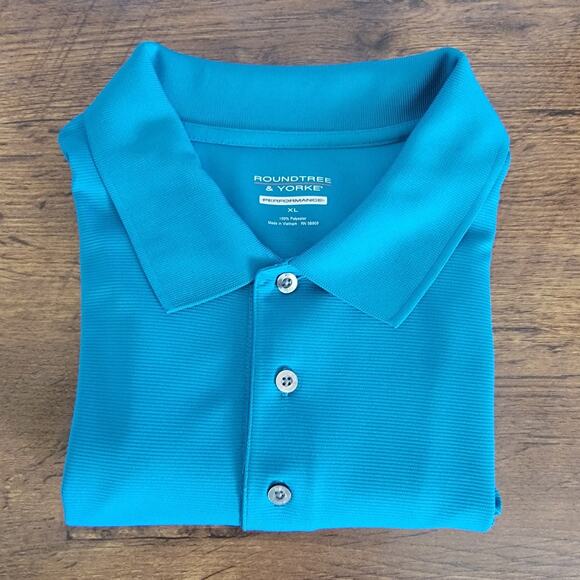 Golf Polo Performance Shirt Mens Sz XL Teal Nautical Coastal Roundtree & Yorke - Picture 1 of 9